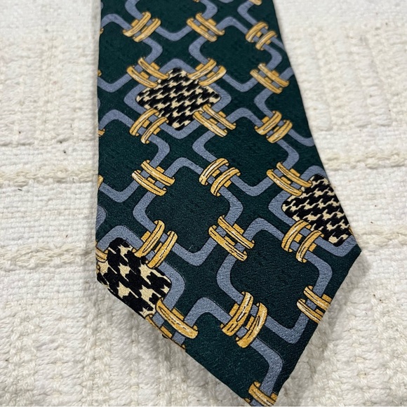 Vintage Elizabeth Nell tie deep green blue and gold chain link pattern - Picture 1 of 4